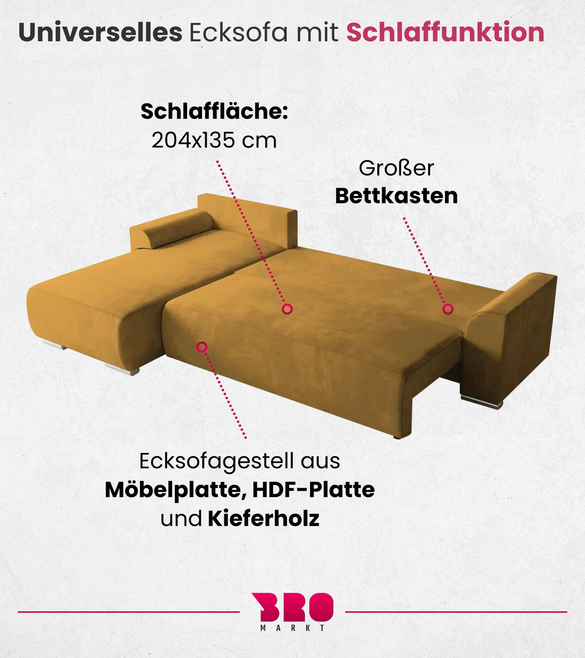 ECKSOFA Sydney mit Schlaffunktion Gelb Plüsch - Gelb, Textil (280/184cm) - Bromarkt