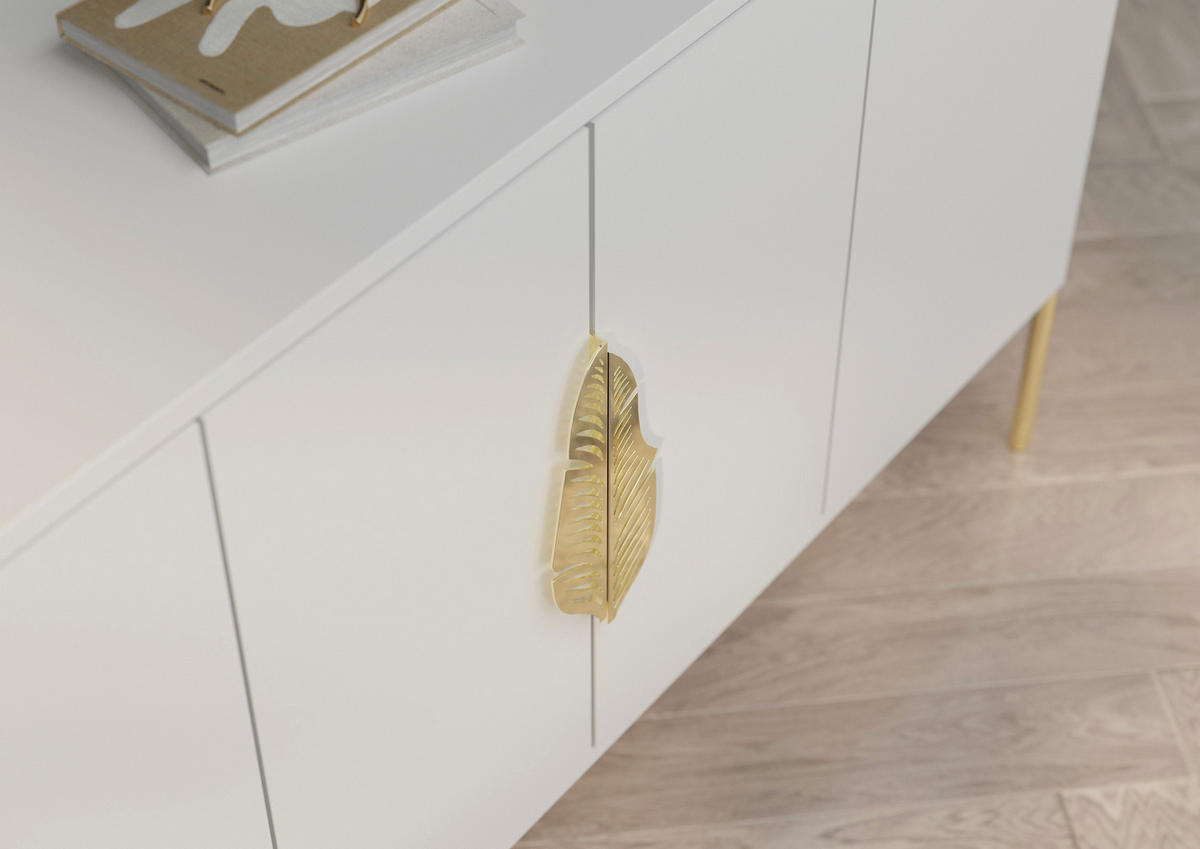SIDEBOARD Merlin, Weiß, Goldene Details - Goldfarben/Weiß, Holzwerkstoff/Metall (138/79/40cm) - Skandica