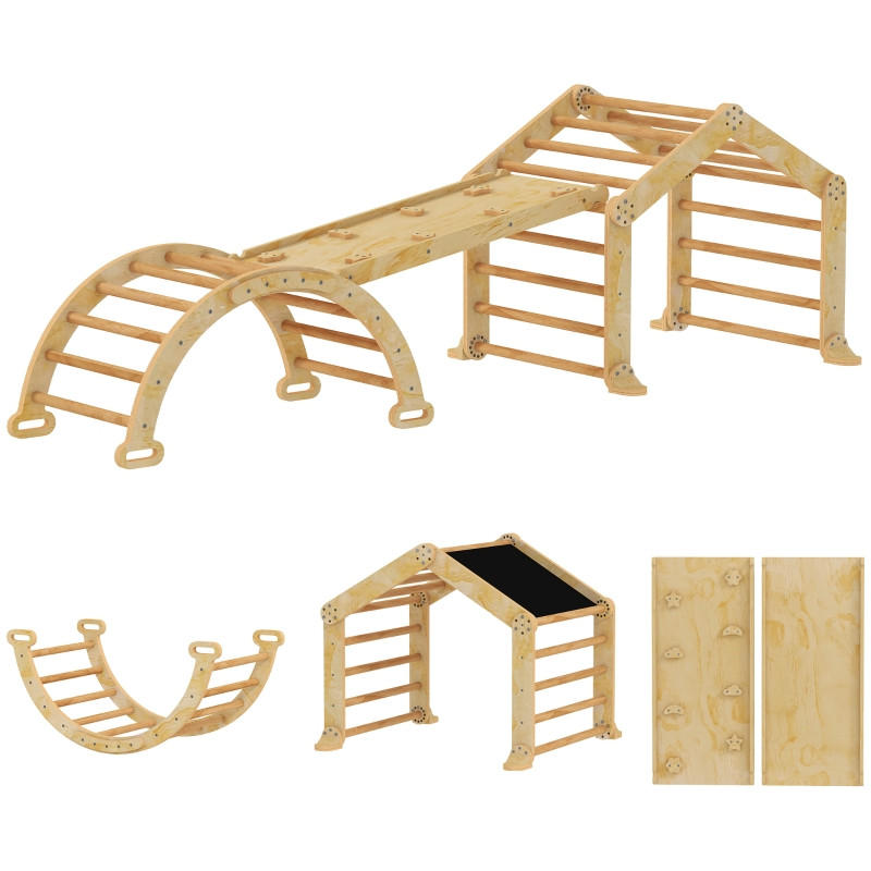 INDOOR-KLETTERGERÜST 9-in-1, mit Rampe, Rutsche, Leiter, Schreibtafel, für Kleinkinder, Holz - Kernbuche, Holz (80/247cm) - Hauptrolle