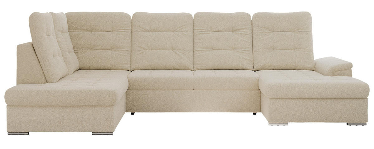 WOHNLANDSCHAFT MADRITO U - Beige Boucle - Links - Beige/Silberfarben, Textil/Metall (204/89/323cm) - MKS