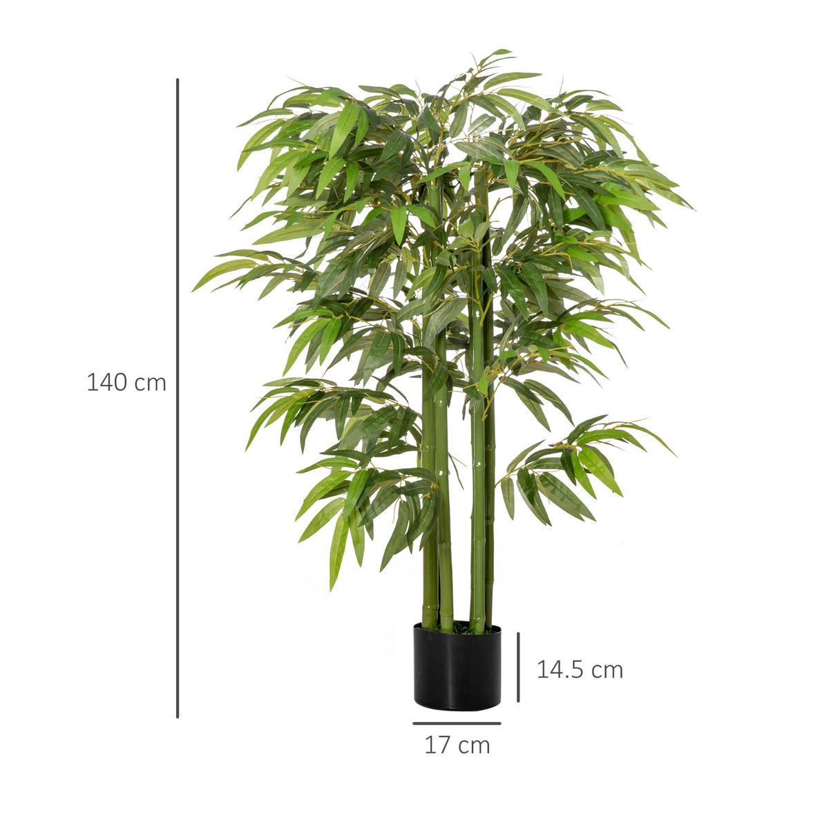 KUNSTPFLANZE, Realistischer Bambus 140 cm, 780 Blätter, mit Topf, für Innen & Außen, Grün - Multicolor, Kunststoff (140cm) - FORIOUS