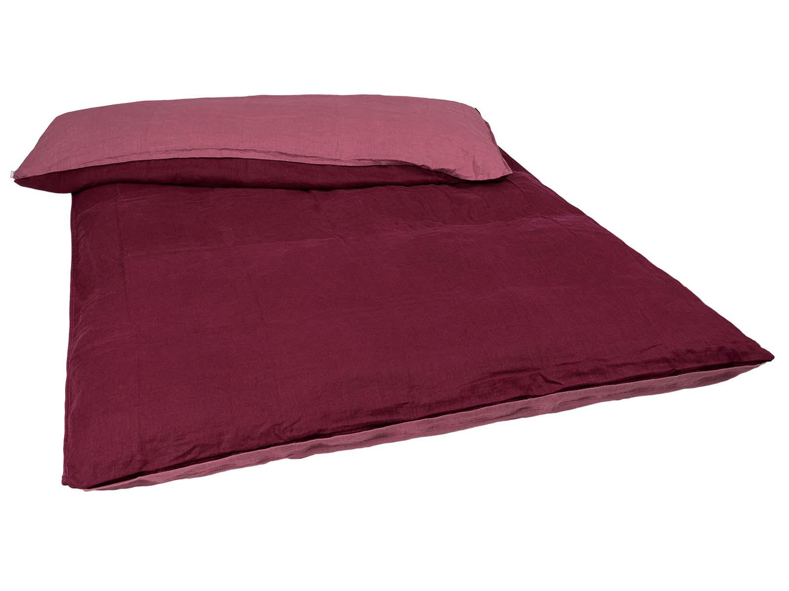 WENDE-BETTDECKENBEZUG Doubleface reines Leinen rose/merlot 135/200 cm - Altrosa/Dunkelrot, Naturmaterialien (135/200cm) - beties Heimtextil