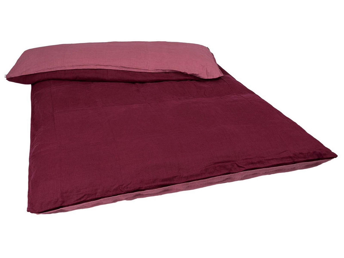 WENDE-BETTDECKENBEZUG Doubleface reines Leinen rose/merlot 135/200 cm - Altrosa/Dunkelrot, Naturmaterialien (135/200cm) - beties Heimtextil