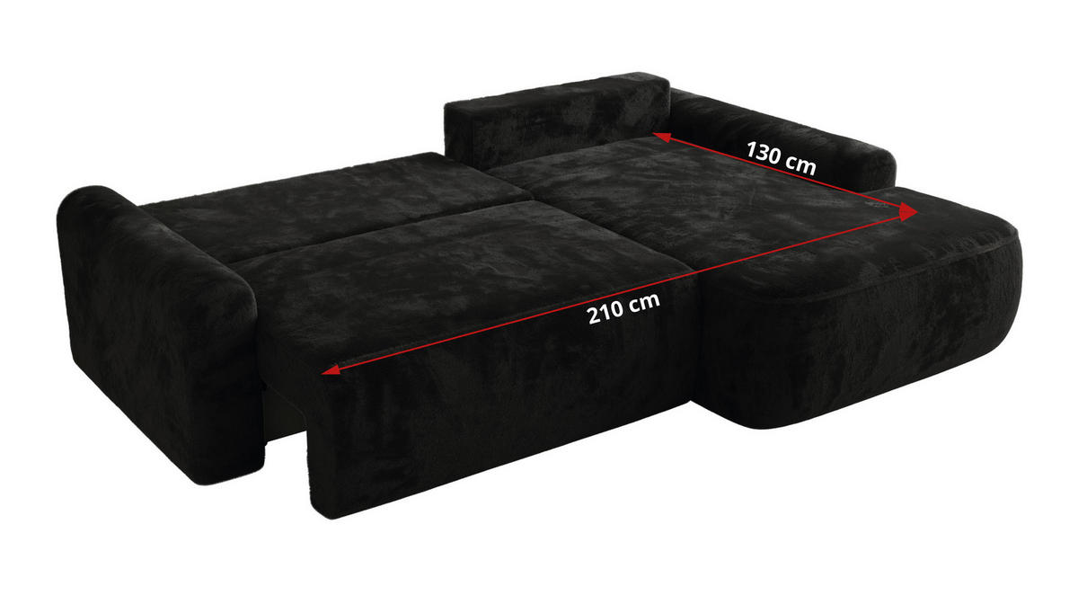 ECKSCHLAFSOFA CUBO L Schwarz Plüsch - links - Schwarz, Kunststoff/Textil (273/187cm) - MKS
