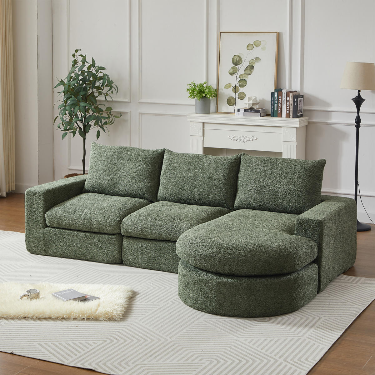 ECKSOFA,3-SITZER sofa Grün, Modular Sofa Chenille,ohne Montage - Grün, Textil (250/120cm) - PARAFTA HOME