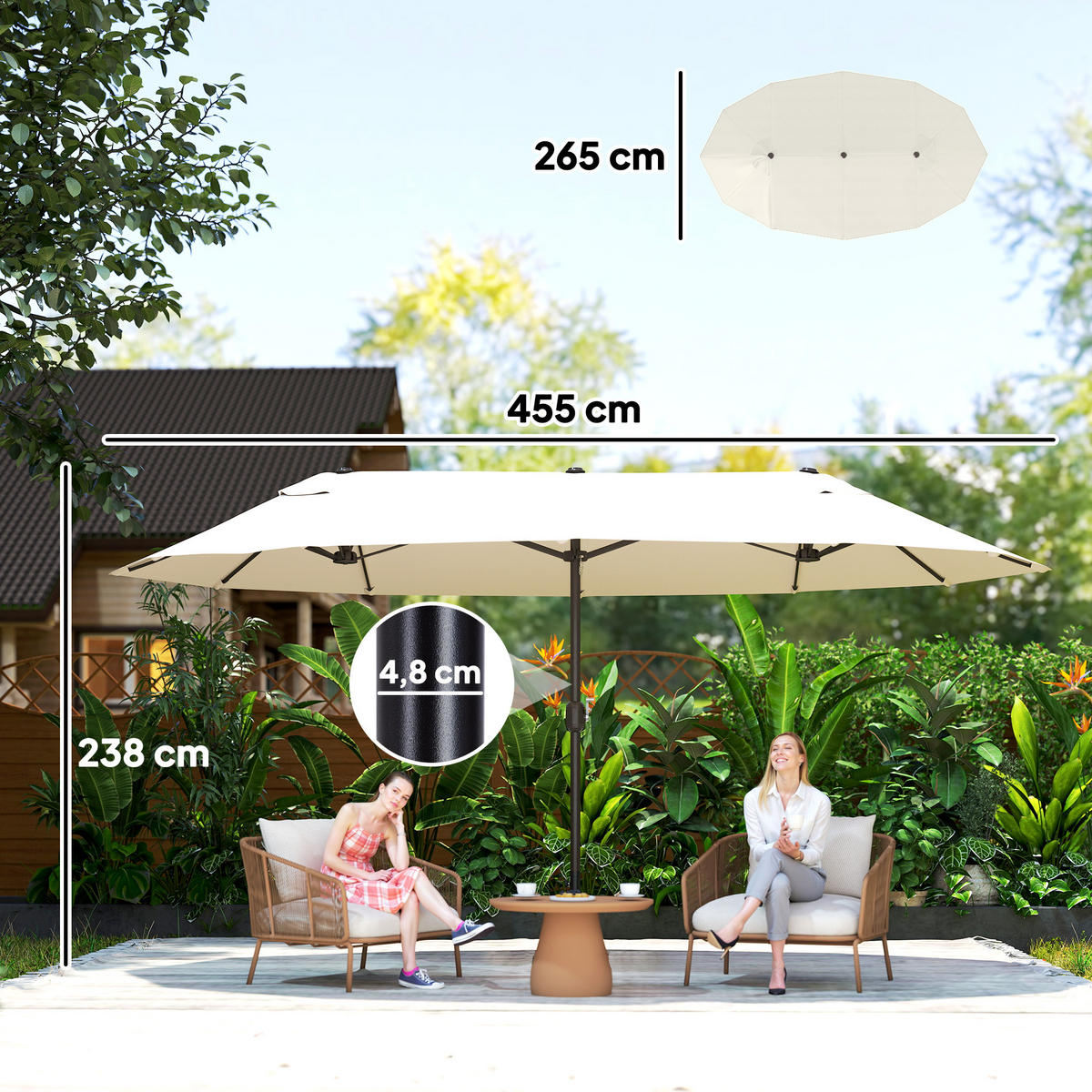 SONNENSCHIRM DE-11356 rechteckig, mit Kurbel, Stahl Creme - Creme, Metall (265/455cm) - ComfortXL