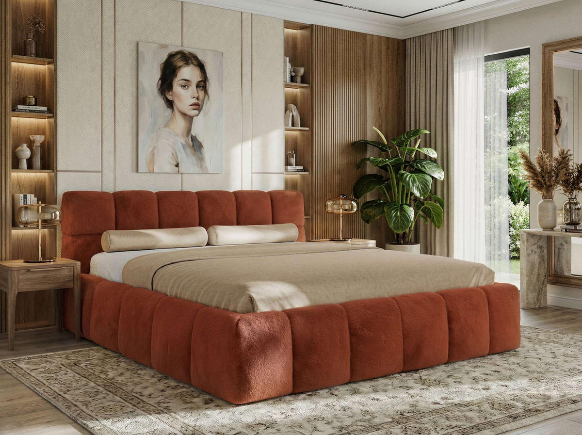 POLSTERBETT NIRA CLASSIC 180/200 - Orange Plüsch - ohne Matratze - Orange, Textil (180/200cm) - MKS