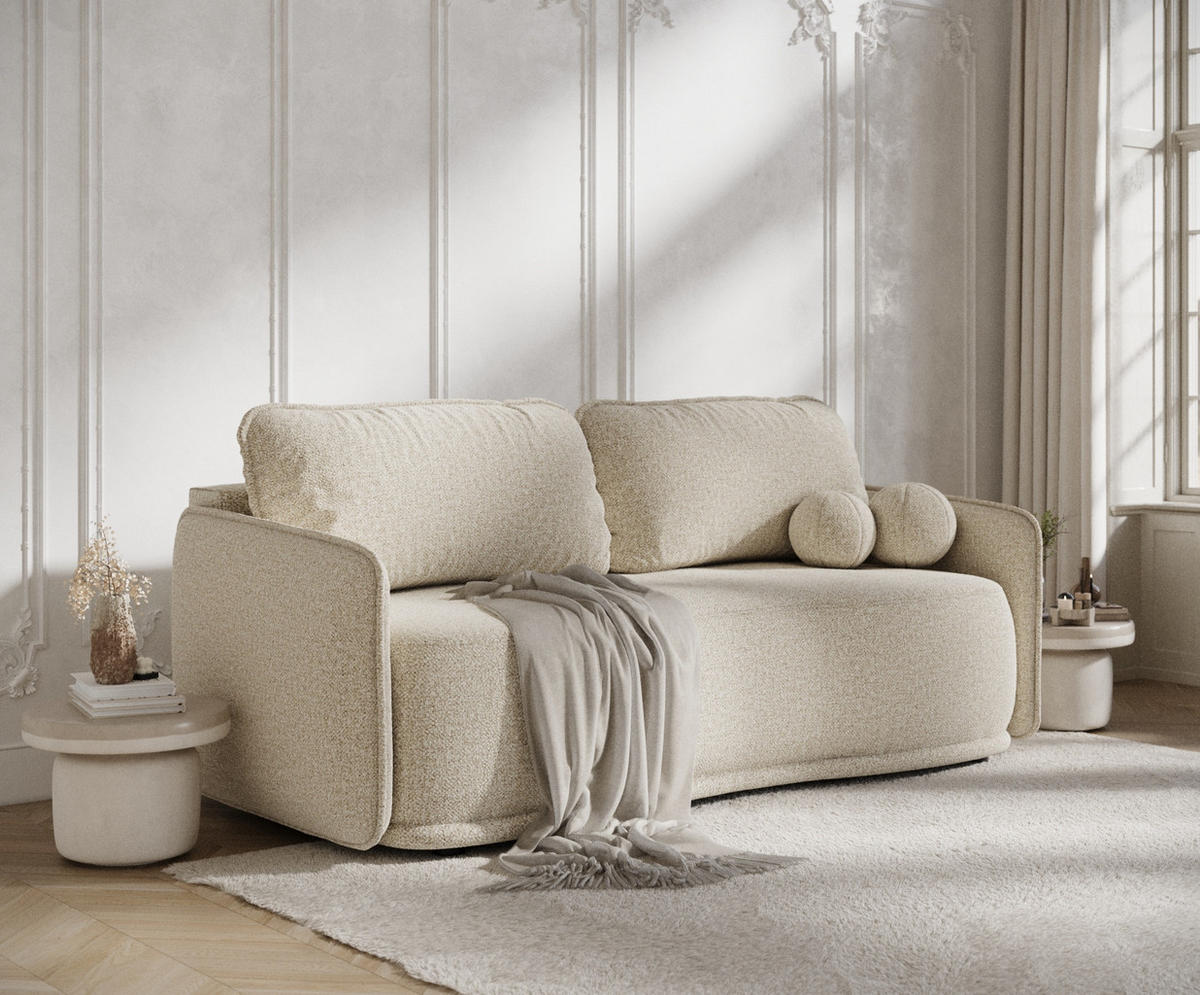 SCHLAFSOFA Mitsis Beige Plüschstoff - Beige/Schwarz, Holz/Holzwerkstoff (231/93/106cm) - Maison de Reve