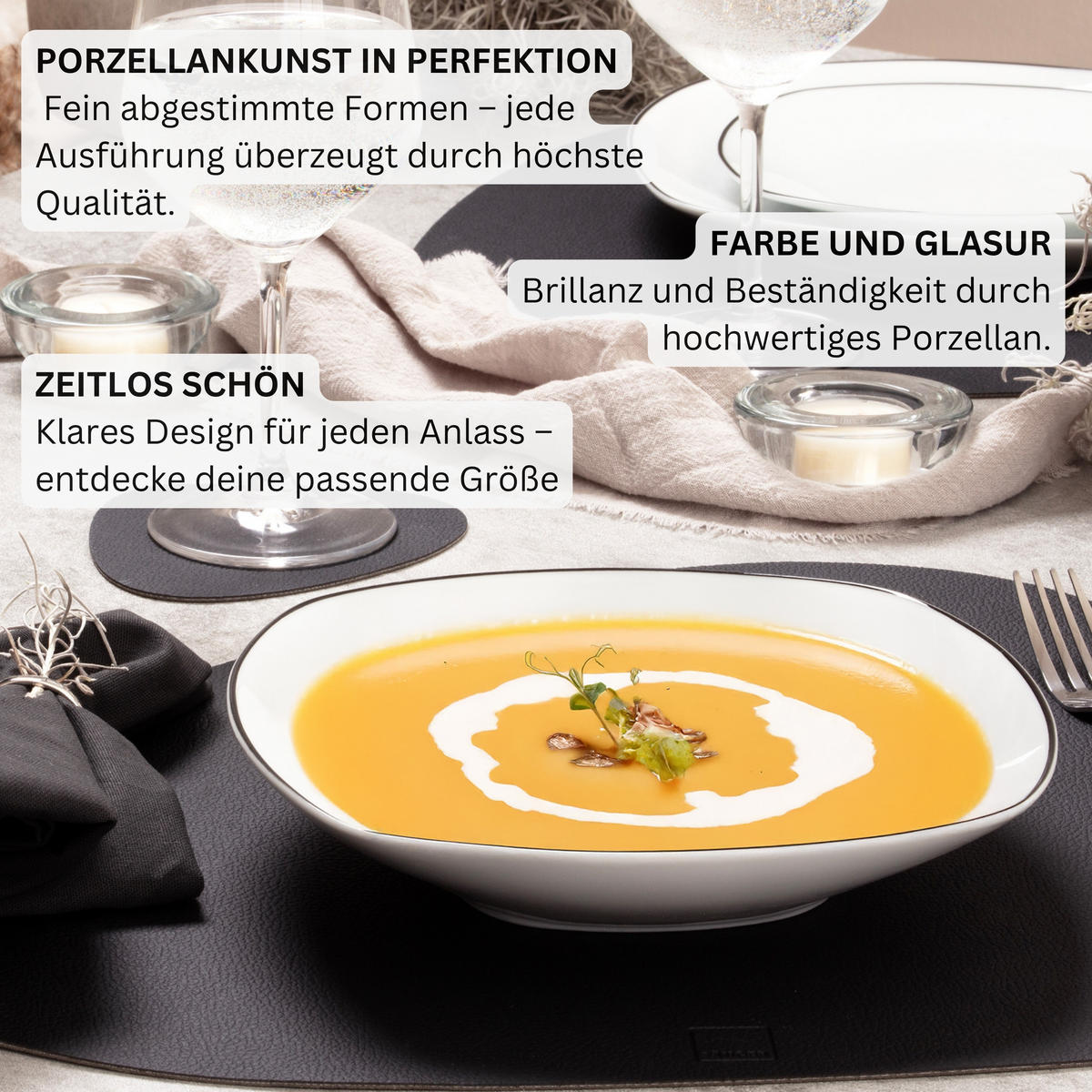 TAFELSERVICE BILGOLA BLACK RIM - 24 teilig aus Porzellan - Weiß, Stein (25/5/25cm) - Sänger