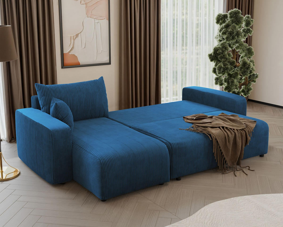 ECKSOFA Pianoni Marineblau Cordbezug - Schwarz/Dunkelblau, Kunststoff/Textil (244/140cm) - Selsey
