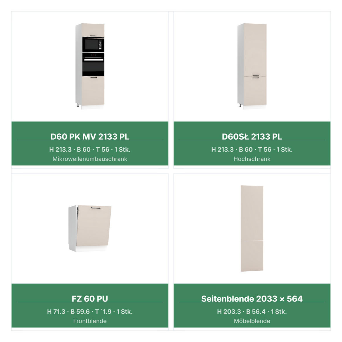 KÜCHENZEILE - KS28-G390x260 – Kendro / Morvex - Modernes Design für jede Küche - Beige, Holz/Metall (390/213.3/260cm) - ROYAL24_MARKT