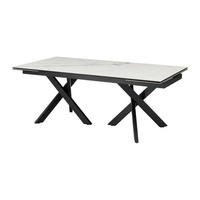 ESSTISCH ausziehbar - 8 bis 12 Personen - Sicherheitsglas & Keramik - Marmor-Optik Weiß & Schwarz - MARISO - Schwarz/Weiß, Glas (280/100/76cm) - Vente-Unique