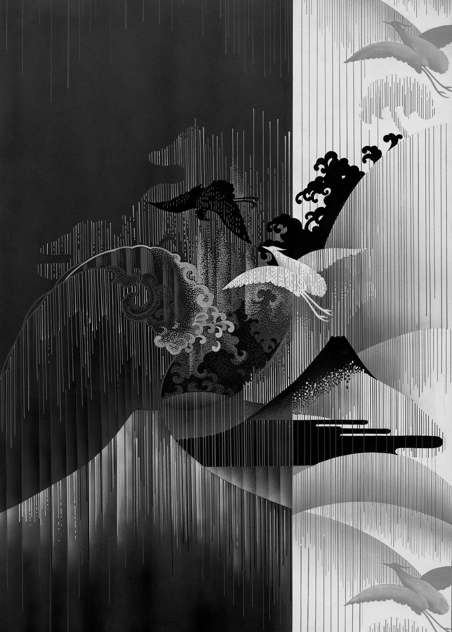 FOTOTAPETE künstlerisch 200 x 280 cm - Schwarz, Papier (200/280cm) - Sanders & Sanders
