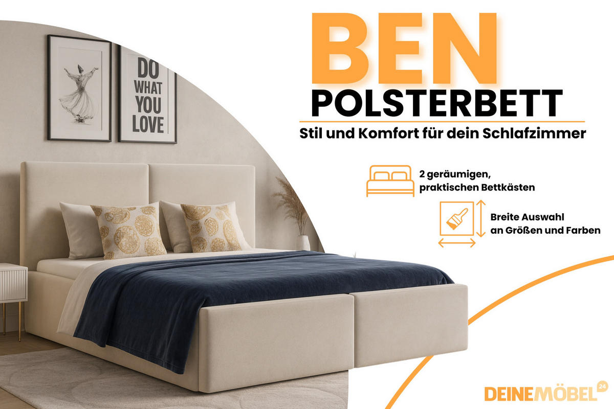 POLSTERBETT BEN 160/200 in Velours Beige - Beige, Holz/Holzwerkstoff (160/200cm) - Deine Möbel 24
