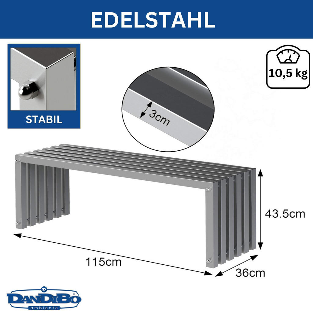 Thumbnail - DanDiBo Gartenbank, Silber, Metall, 115x43.5x36 cm, Gartenmöbel, Gartenbänke