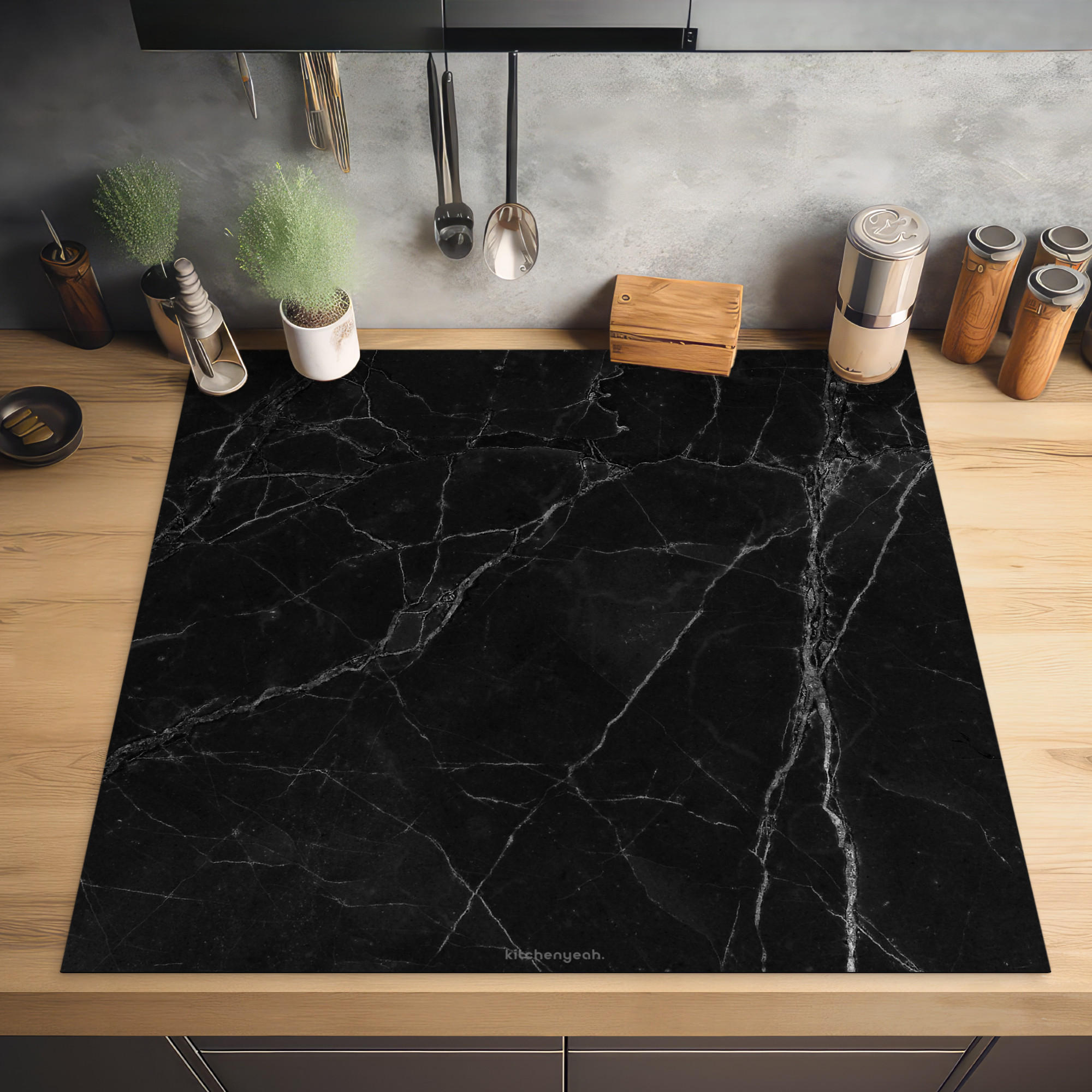 HERDABDECKPLATTE Schwarz - Marmor 78x78 cm - Schwarz, Kunststoff (78/0.2/78cm) - MuchoWow