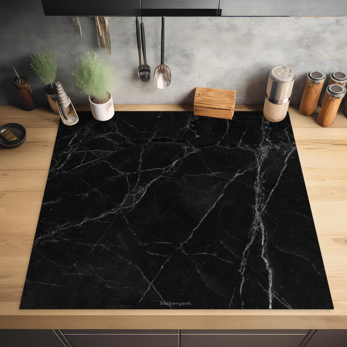 HERDABDECKPLATTE Schwarz - Marmor 78x78 cm - Schwarz, Kunststoff (78/0.2/78cm) - MuchoWow