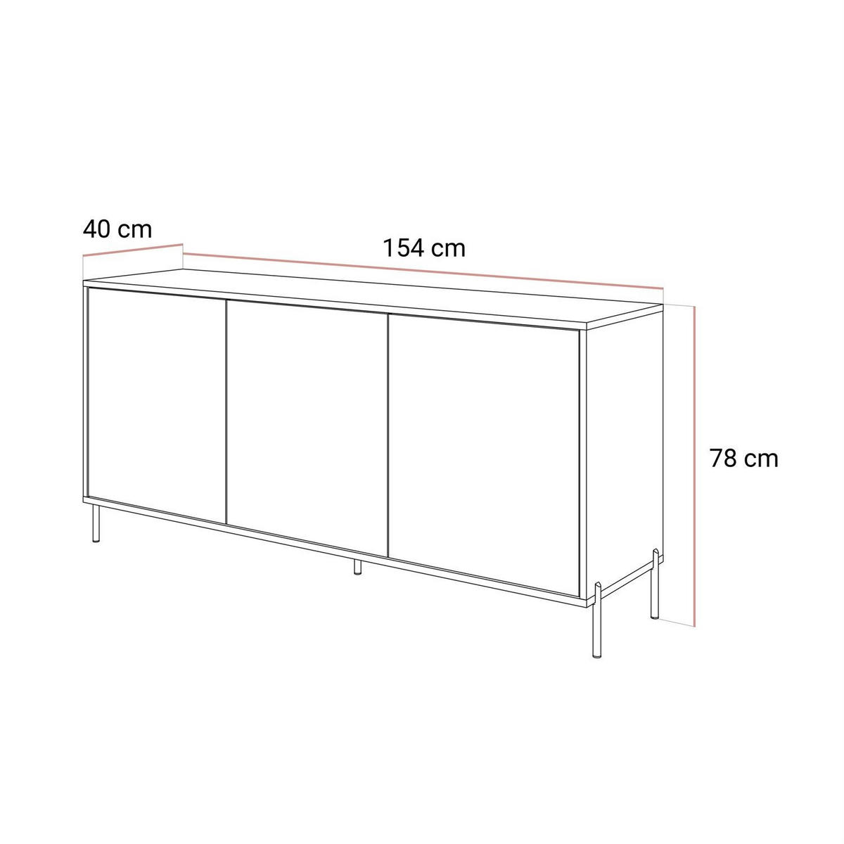 KOMMODE SANAYI Kaschmir Hochglanz – gerade schwarze Beine - Kaschmir, Holzwerkstoff (154/78/40cm) - Lookway