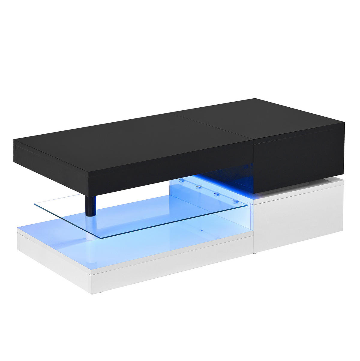 COUCHTISCH 90/45/35,5 cm mit LED-Beleuchtung und Glasablage in Schwarz/Weiß - Schwarz, Holzwerkstoff (90/45/35.5cm) - Flora Grace