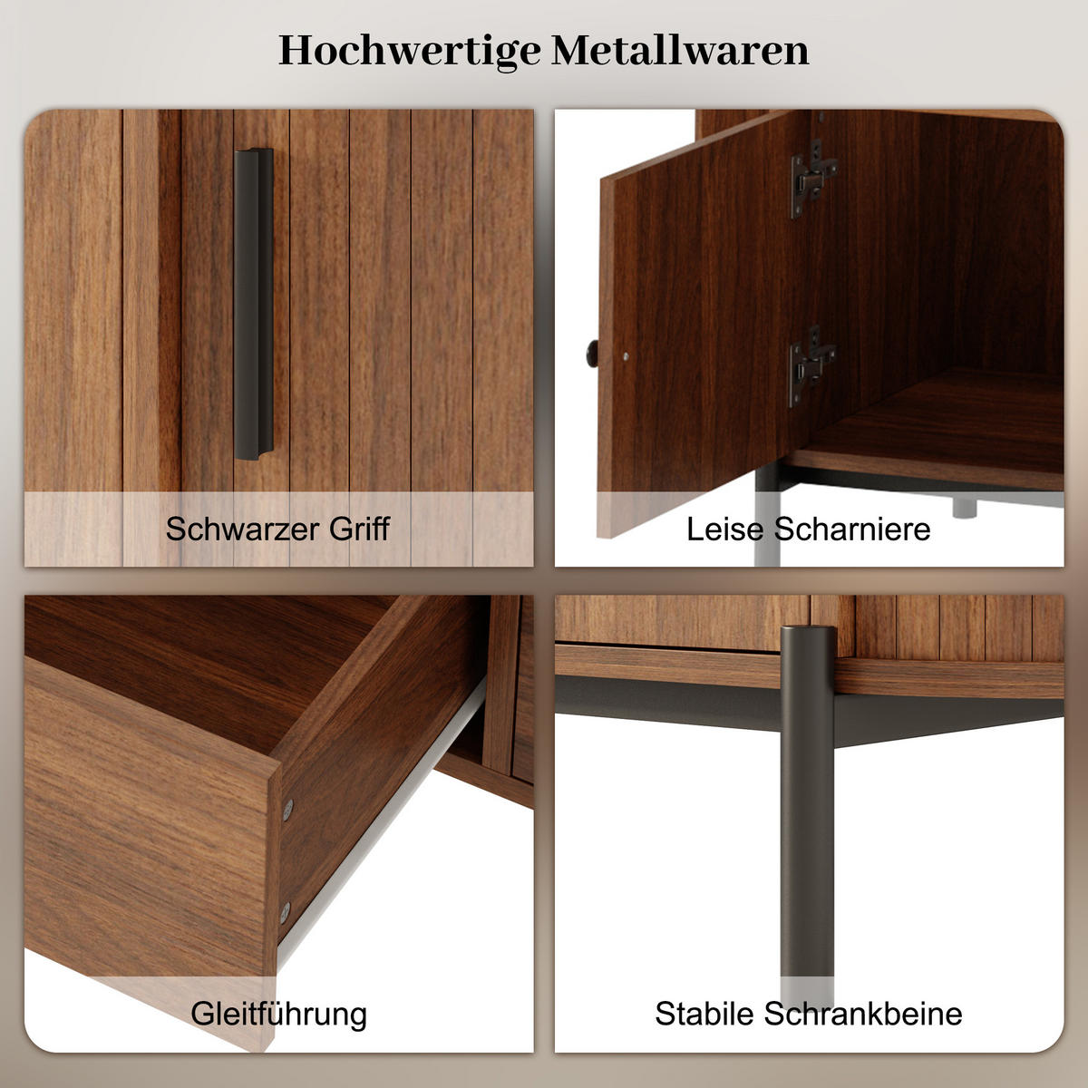 TV-SCHRANK Oval Rattan Schiebetüren Metallbeine modern - Walnussfarben, Holzwerkstoff (40/49.5/200cm) - FLIEKS