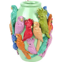 VASE Parrot mintfarben mit bunten Papageien - Grün, Kunststoff (18cm) - FURNARO