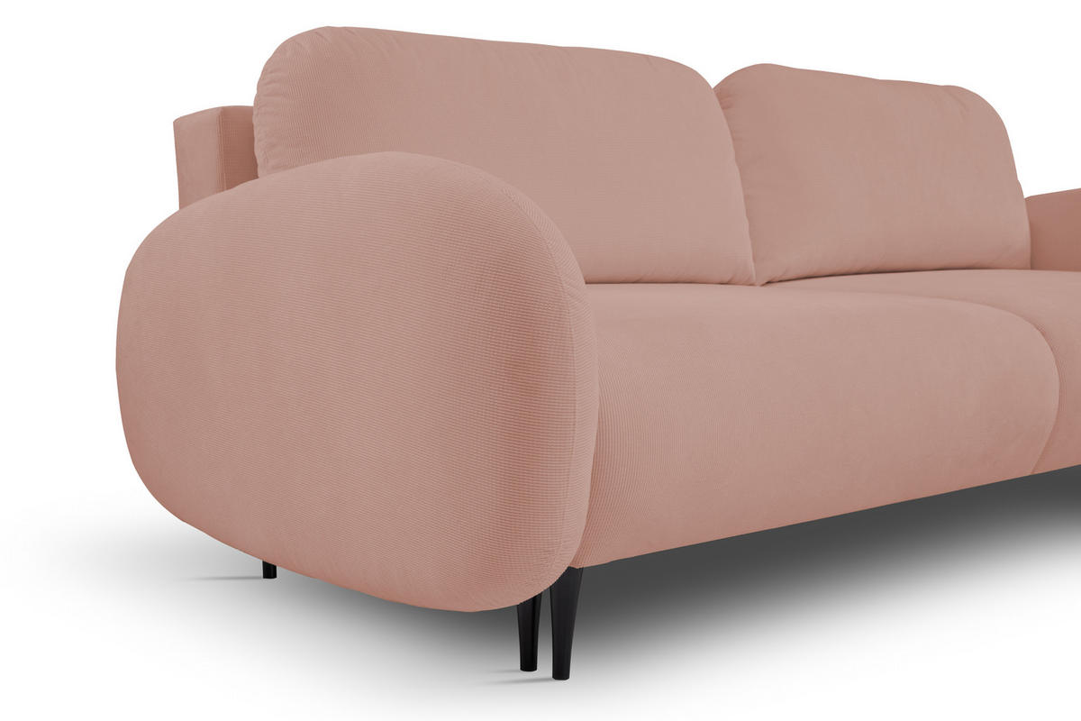 SOFA SOFT RunAgin Mit Schlaffunktion Und Bettkasten, PUR-Schaum, Schwarze Kunststofffüße, lose Rückenkissen, freistehend, 232x109x95 cm Rose - Rosa, Holz/Textil (232/95/109cm) - DomoHome