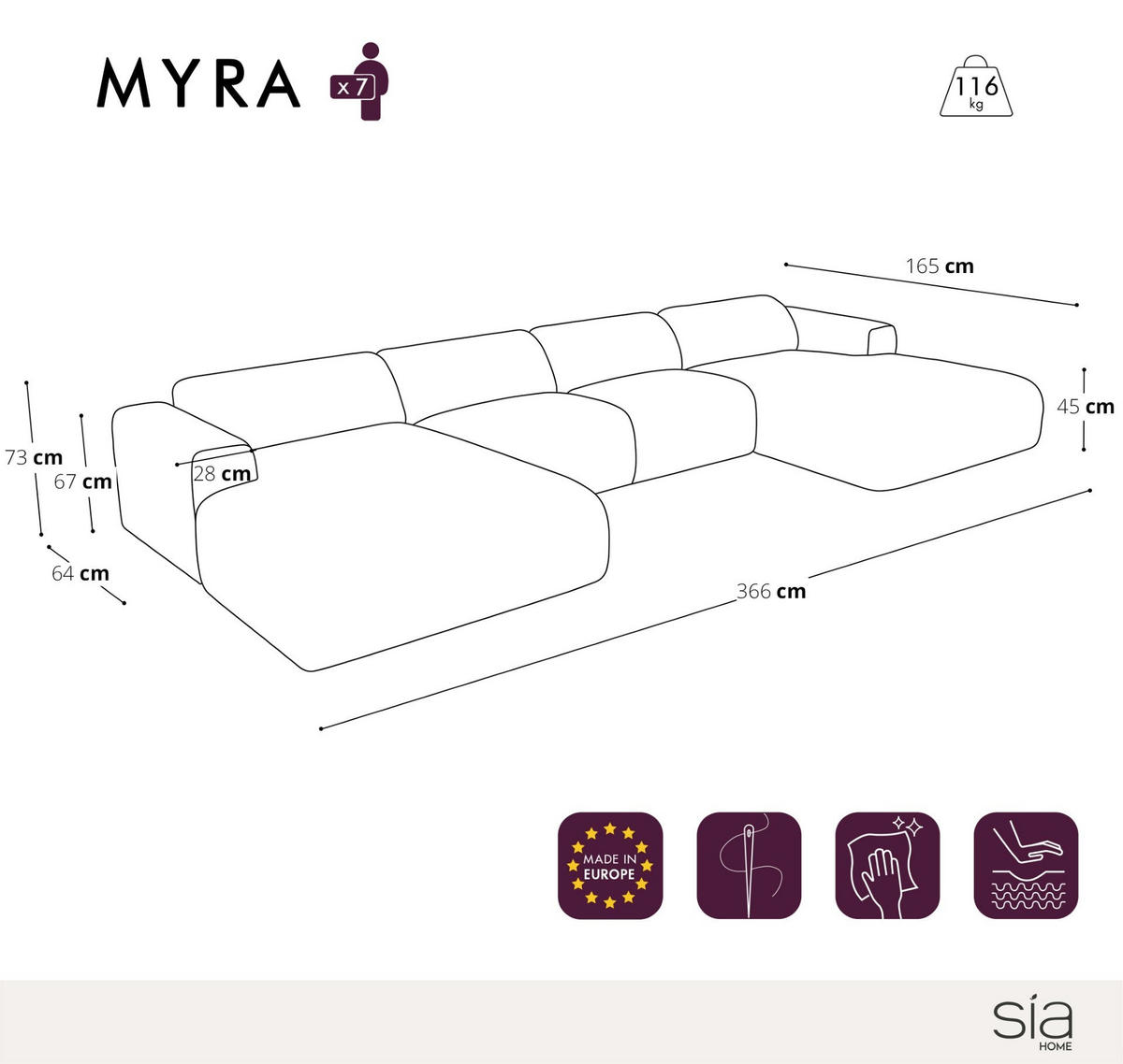 WOHNLANDSCHAFT Bouclé-Stoff Creme 366cm - Creme, Textil (366/73/165cm) - Sia Home