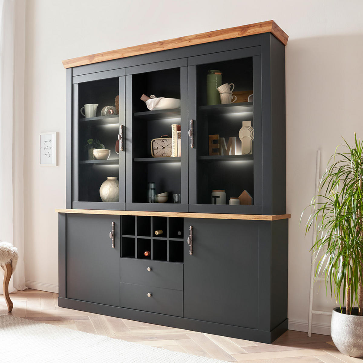 BUFFET Cesena-61 - Anthrazit, Holzwerkstoff (184/205/44cm) - Lomado