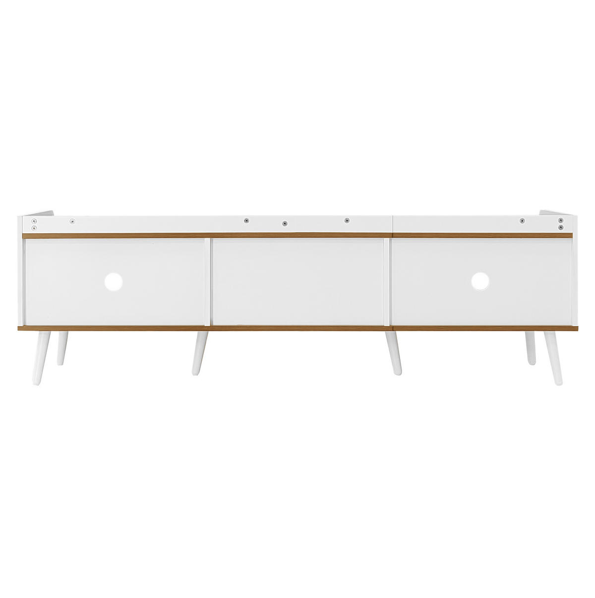 TV-BOARD aus MDF und Spanplatte 160x39x49,5 cm Weiß/Natur mit 3 Türen, erhöhtem Rand und Kippschutz - Weiß, Holzwerkstoff (160/49.5/39cm) - Modfu