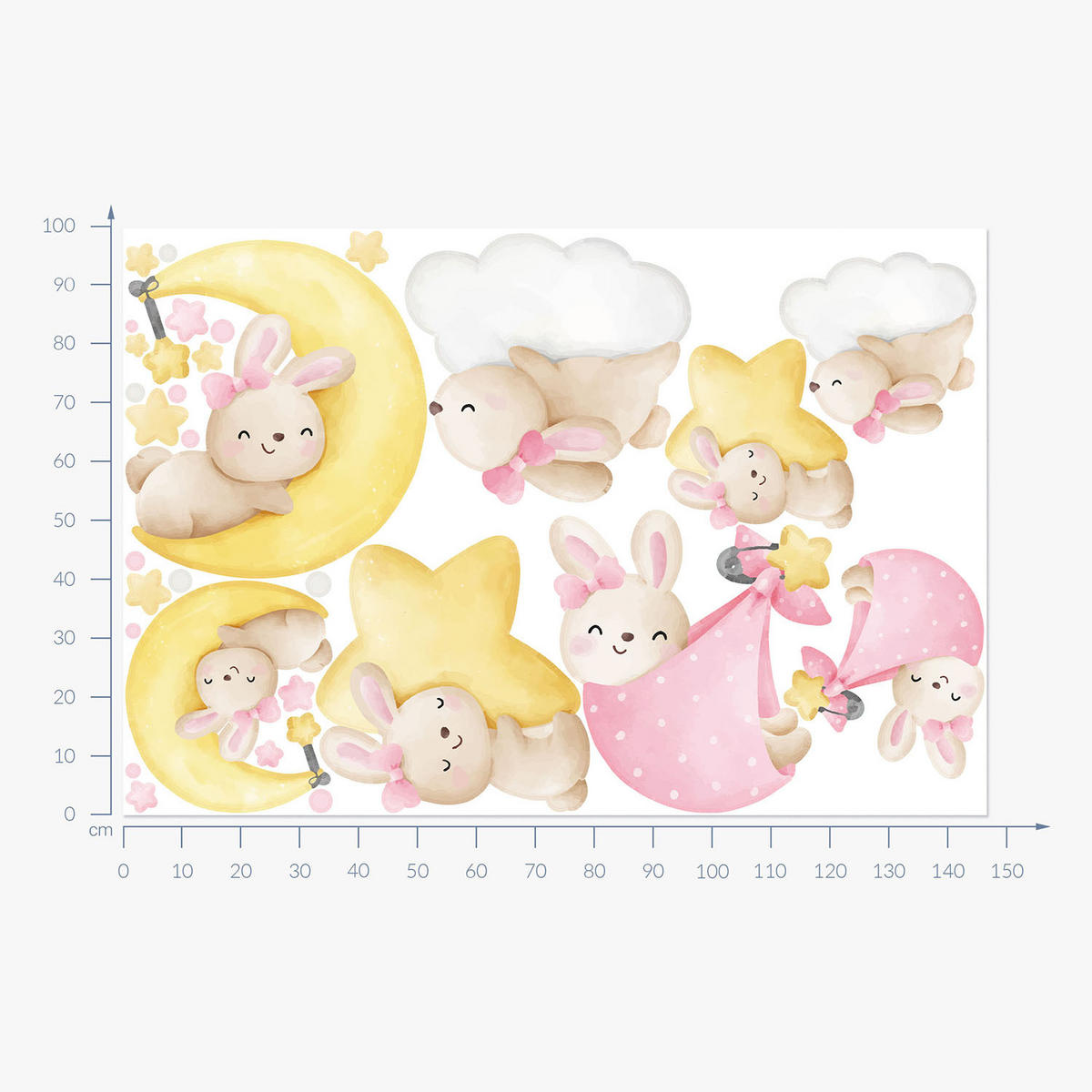 WANDAUFKLEBER 100x147cm - Hasen am Himmel - Multicolor, Kunststoff (100/147/0.1cm) - Wallfluent