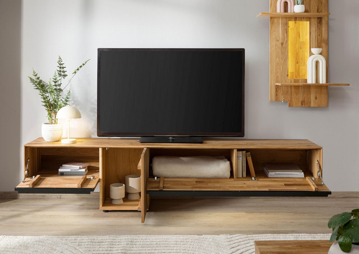 LOWBOARD Wildeiche 240x43x55 natur geölt WIEN #208 - Naturfarben, Holz (240/55/43cm) - Massivmoebel24