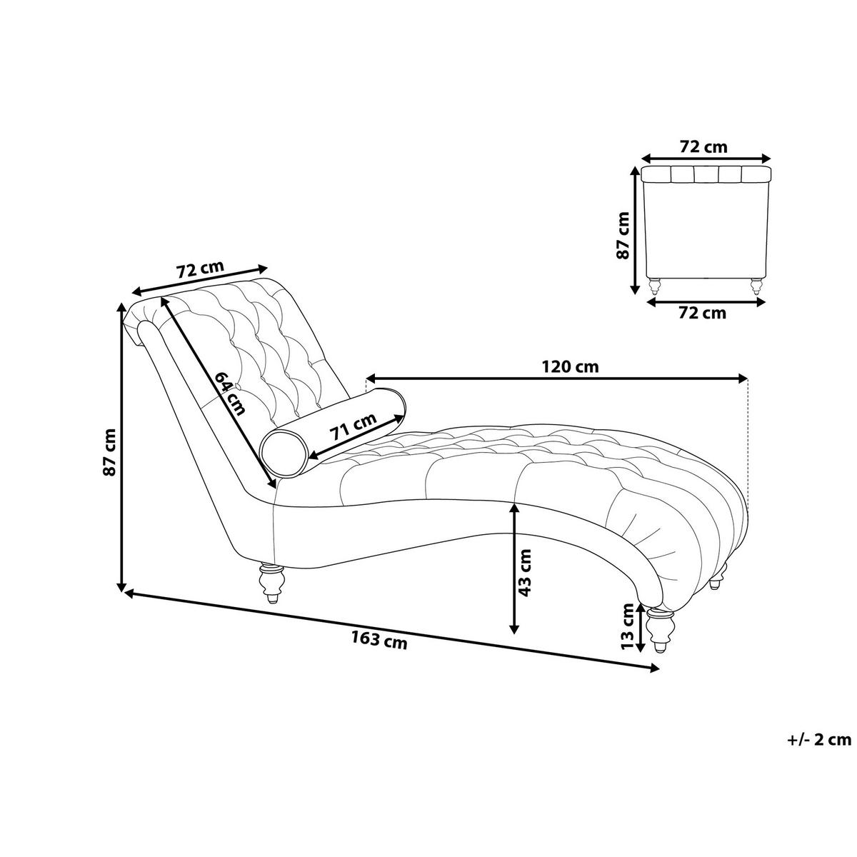 CHAISELONGUE Samtstoff burgunderrot Muret - Dunkelbraun/Rot, Textil (163/87/72cm) - Beliani