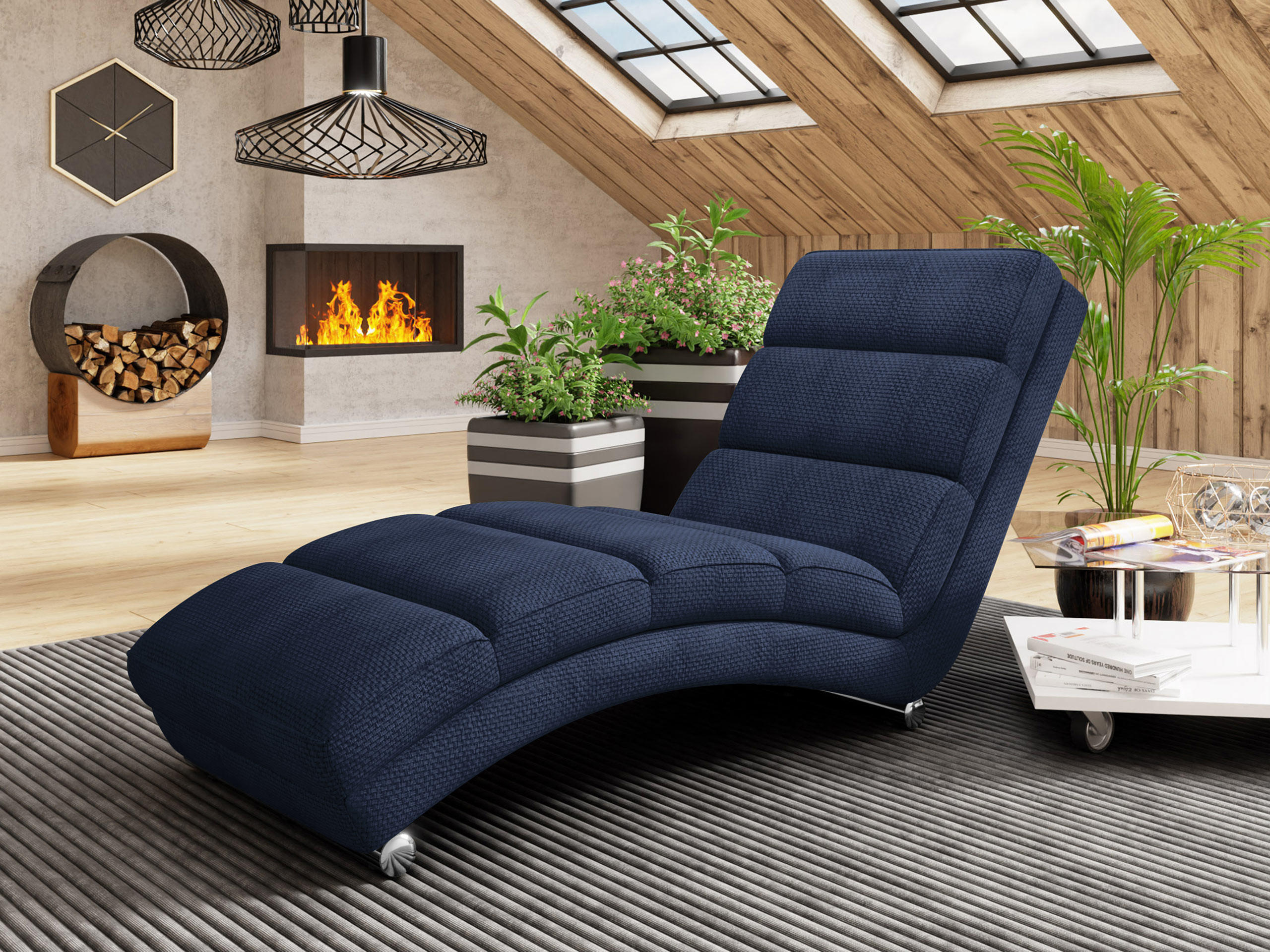 RELAXLIEGE Holiday - Chromfarben/Dunkelblau, Holz/Textil (62/84/180cm) - MIRJAN24