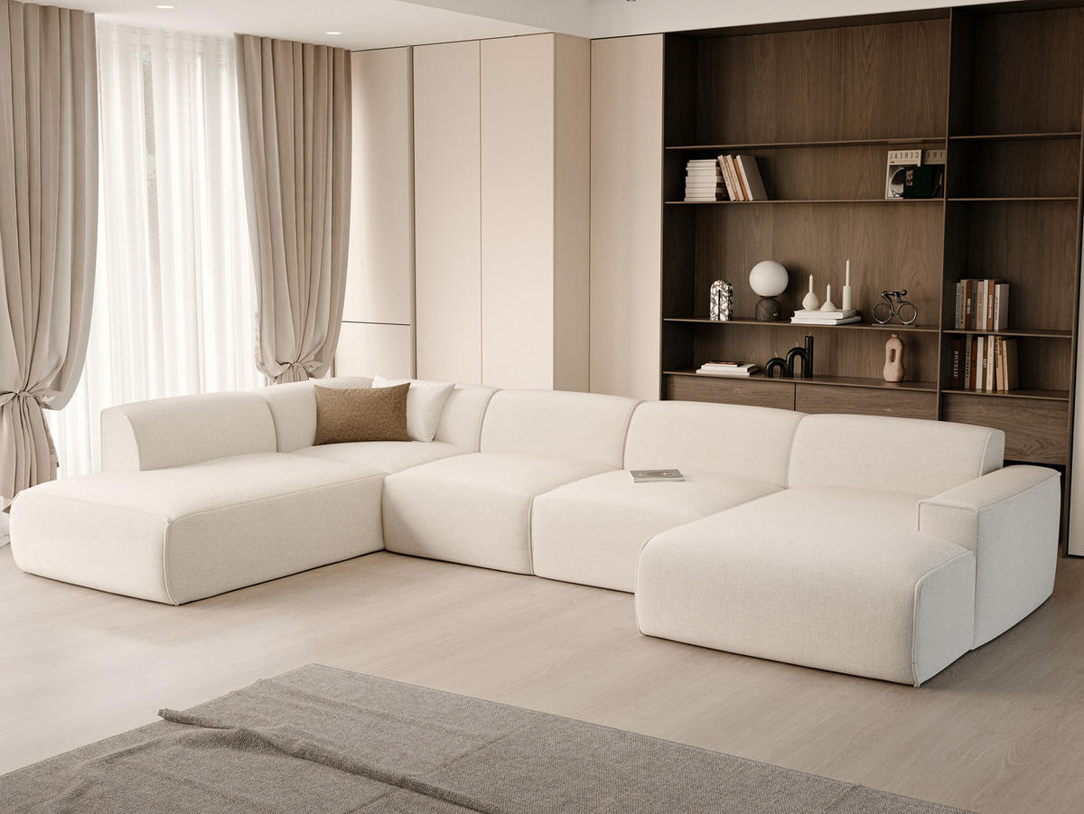 WOHNLANDSCHAFT DOVE Chenille-Stoff in Beige - Beige, Holzwerkstoff/Kunststoff (300/85/200cm) - Idohome