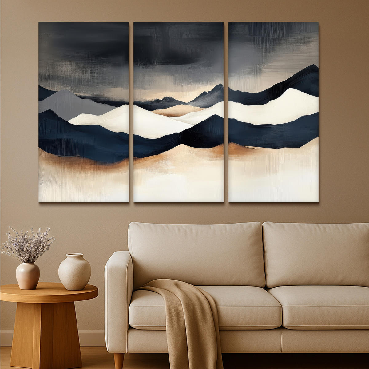 LEINWANDBILD 3er Set Landschaft - Abstrakt - Modern 150x100 cm - Dunkelblau, Textil (150/100cm) - MuchoWow