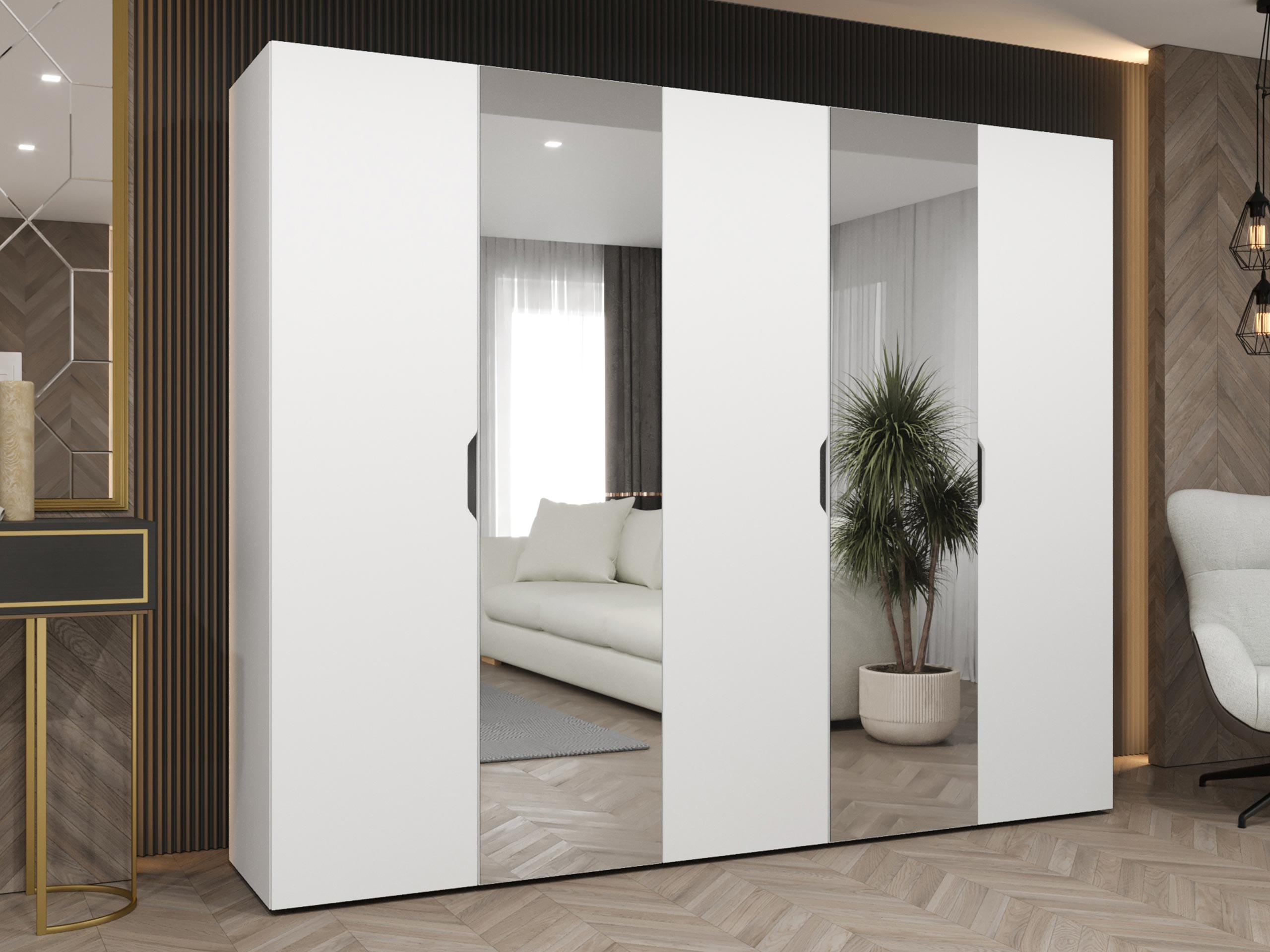 DREHTÜRENSCHRANK Malaga 250 mit Frontspiegel - Weiß, Holzwerkstoff (250/202/52cm) - MIRJAN24