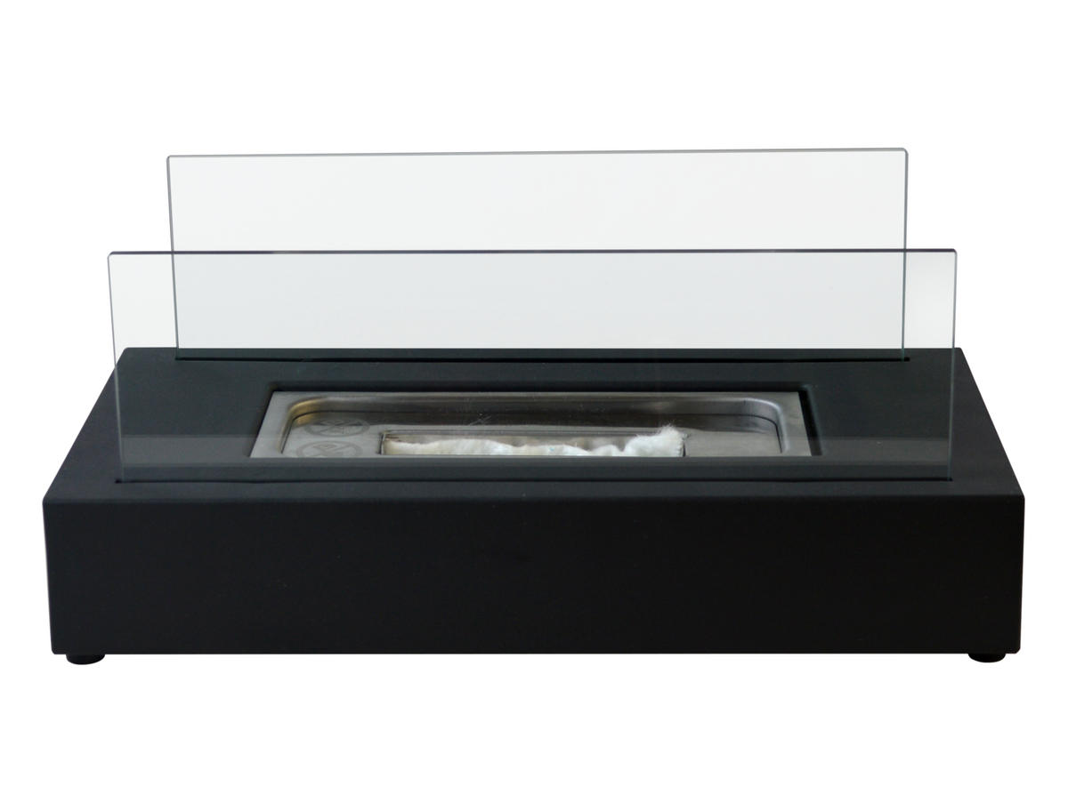 BIOETHANOL-KAMIN Schwarz Tischmodell inklusive 0.2 L Brennblock - Schwarz, Glas (35/15/18cm) - Purline