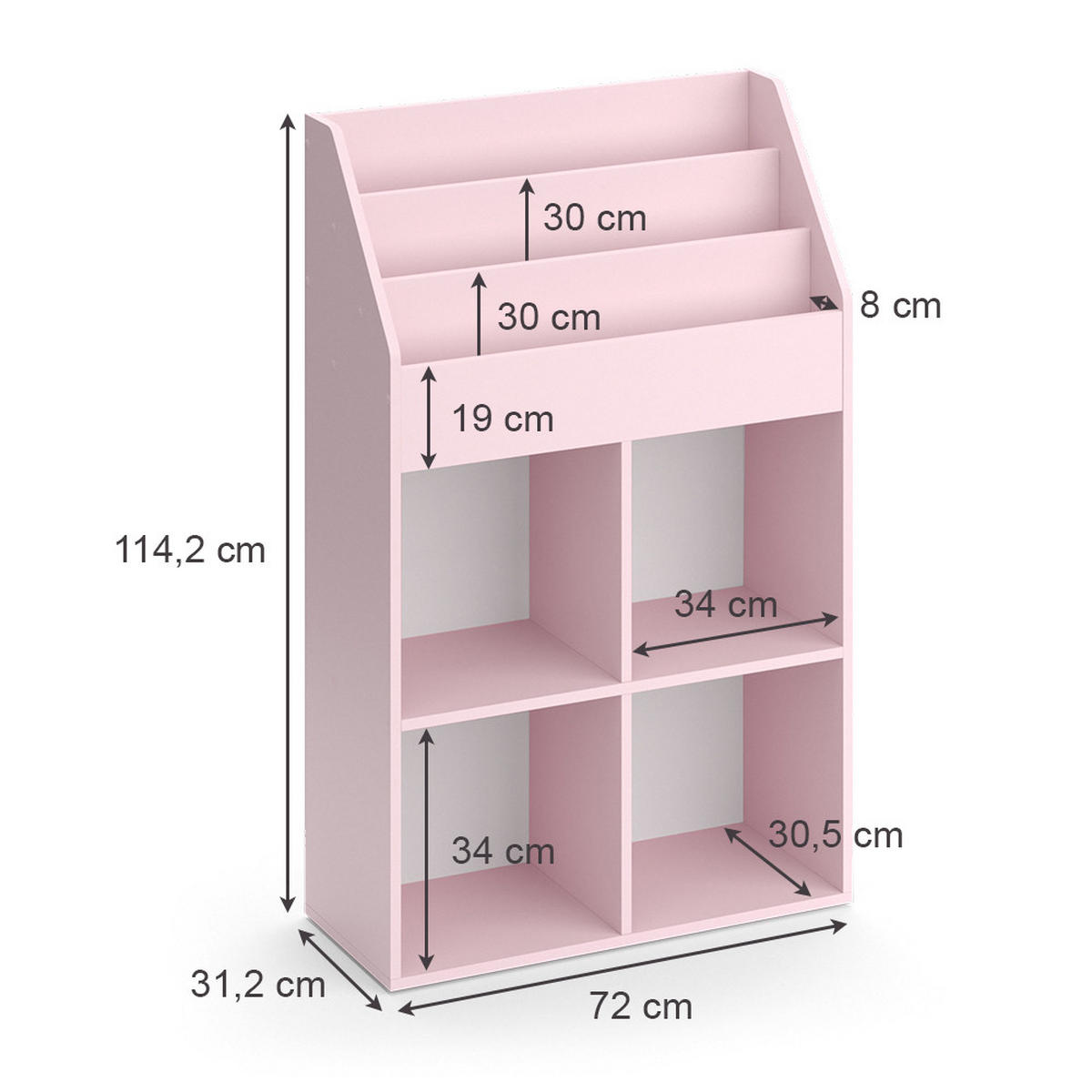 KINDERREGAL Luigi Rosa 72 x 114.2 cm ohne Faltboxen - Rosa, Holzwerkstoff (72/114.2/31.2cm) - Vicco