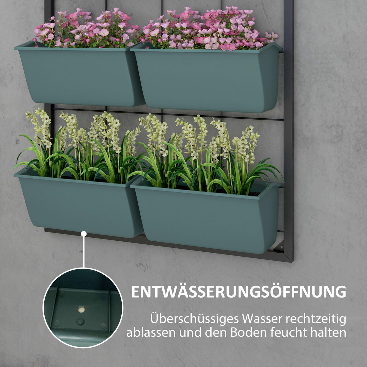 PFLANZENTREPPE, Blumenregal für Garten, Dunkelgrün, 52,5 x 14 x 90 cm - Schwarz, Metall (14/90/52.5cm) - Outsunny