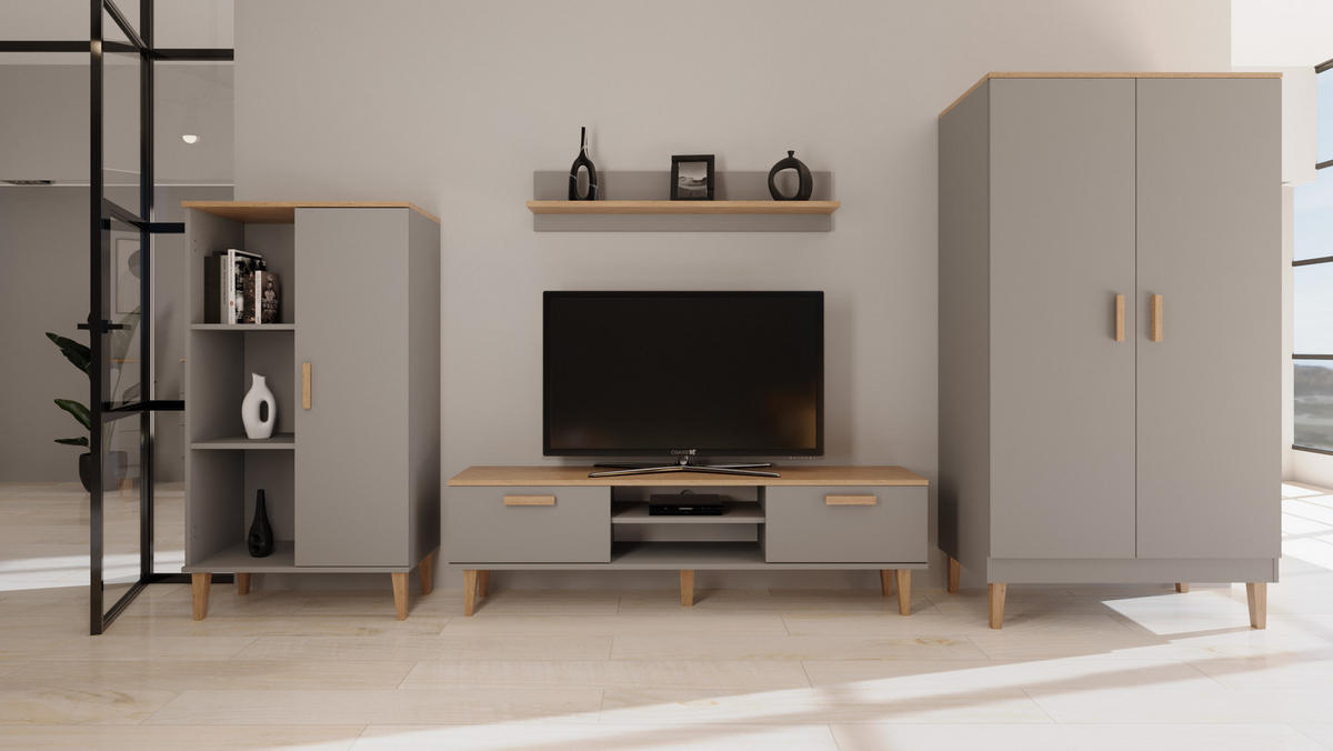 DREHTÜRENSCHRANK Denver - Grau, Holzwerkstoff (100/184/55cm) - RAUMHIRSCH FURNITURE