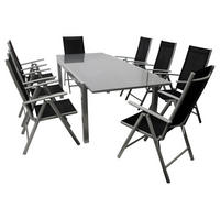 GARTEN-GARNITUR Ashford - 9-teilig (8x Klappsessel mit Armlehnen, 1x Ausziehtisch 180/240x100cm) - Schwarz, Metall - TPFGarden