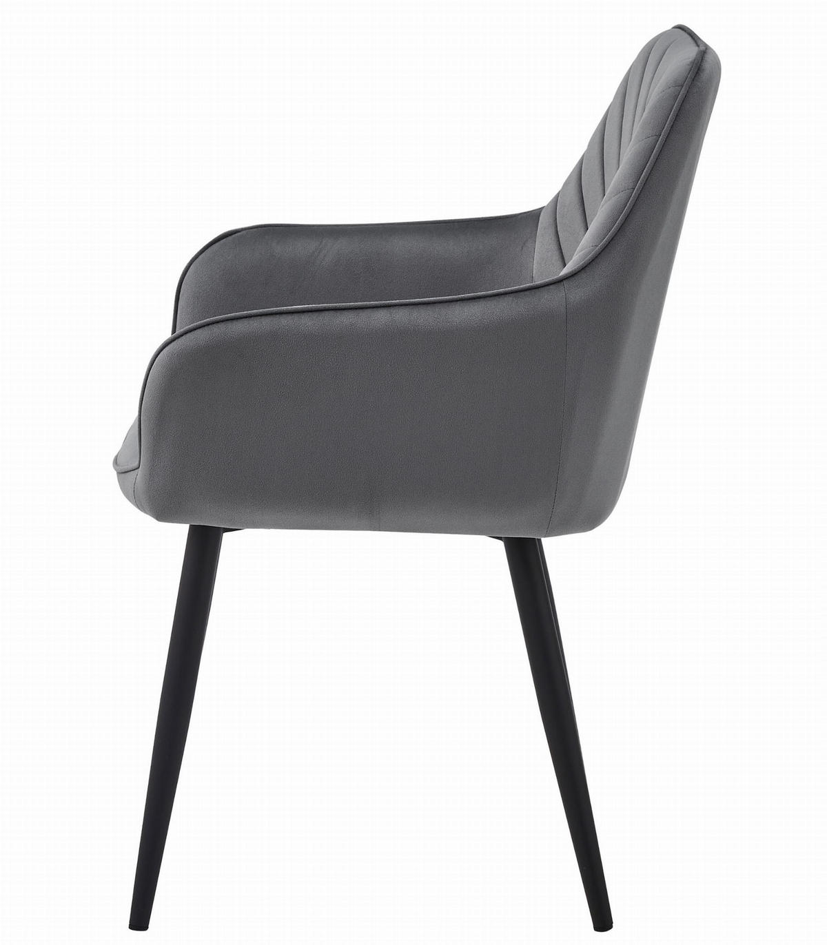 STUHL NEMI 6-er Set, Grau, Schwarz, mit Samtstoff gepolstert - Anthrazit, Textil/Metall (54/84/61cm) - Komodee