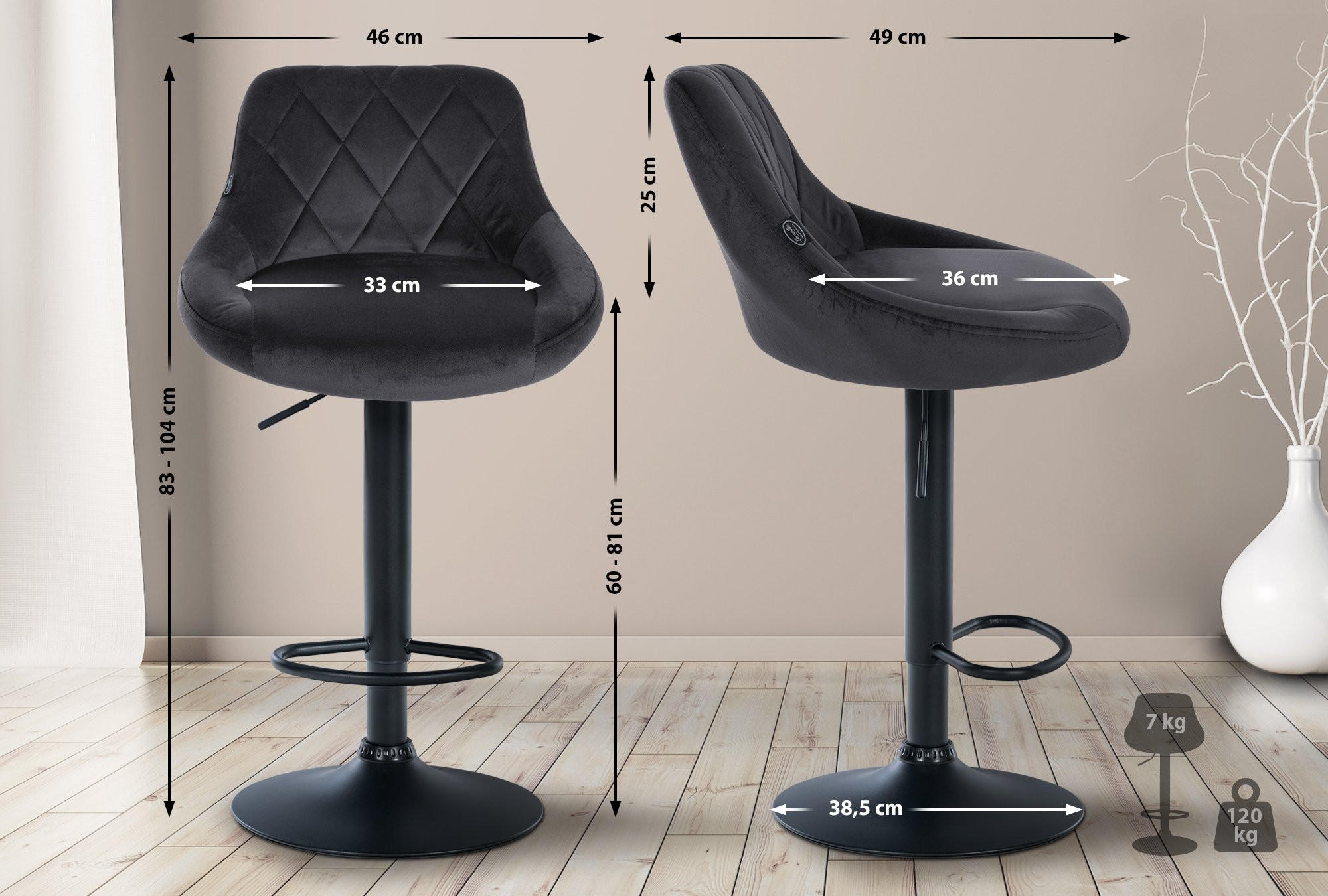 BARHOCKER Stoff dunkelgrau - Dunkelgrau/Schwarz, Textil/Metall (46/83/49cm) - CLP