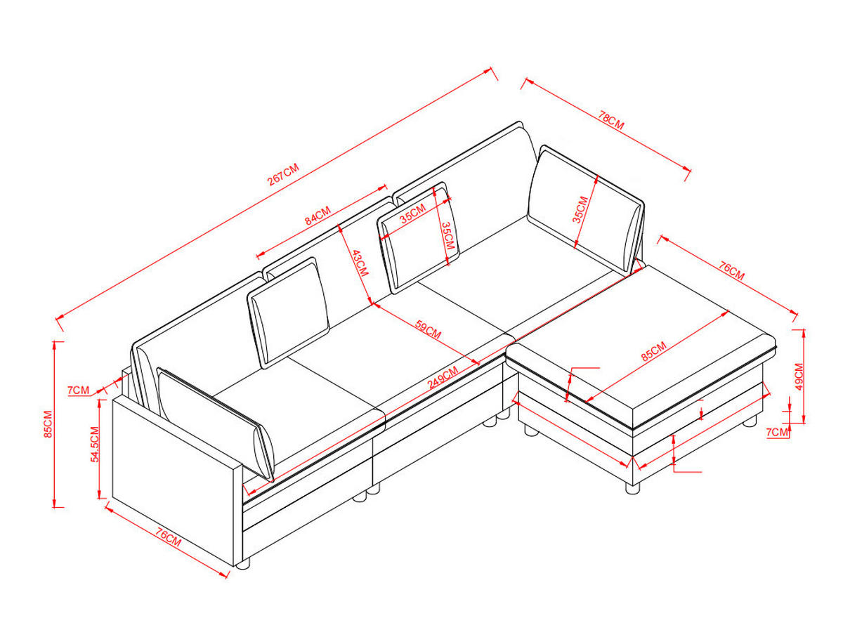 ECKSOFA mit Hocker, modulares 3-Sitzer-Sofa aus Chenille mit Federkern und Massivholzgestell, Grün - Grün, Textil (267/154cm) - Redom
