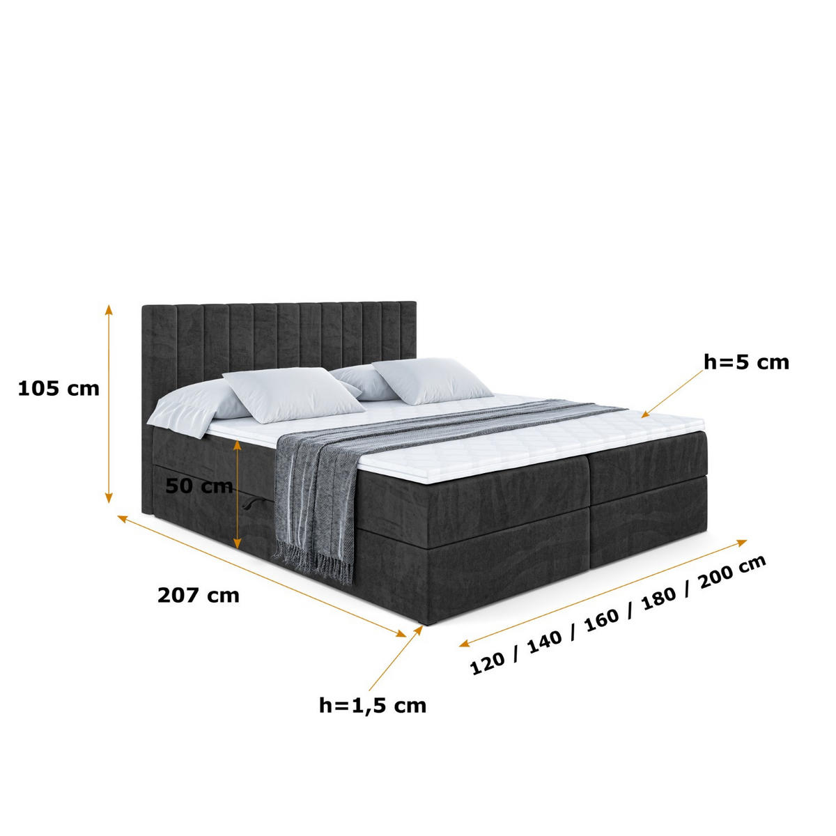 BOXBETT mit Matratze H3 und Lattenrost - EDITA - 200x200 cm Schwarz - Schwarz, Holzwerkstoff (200/200cm) - ALTDECOR
