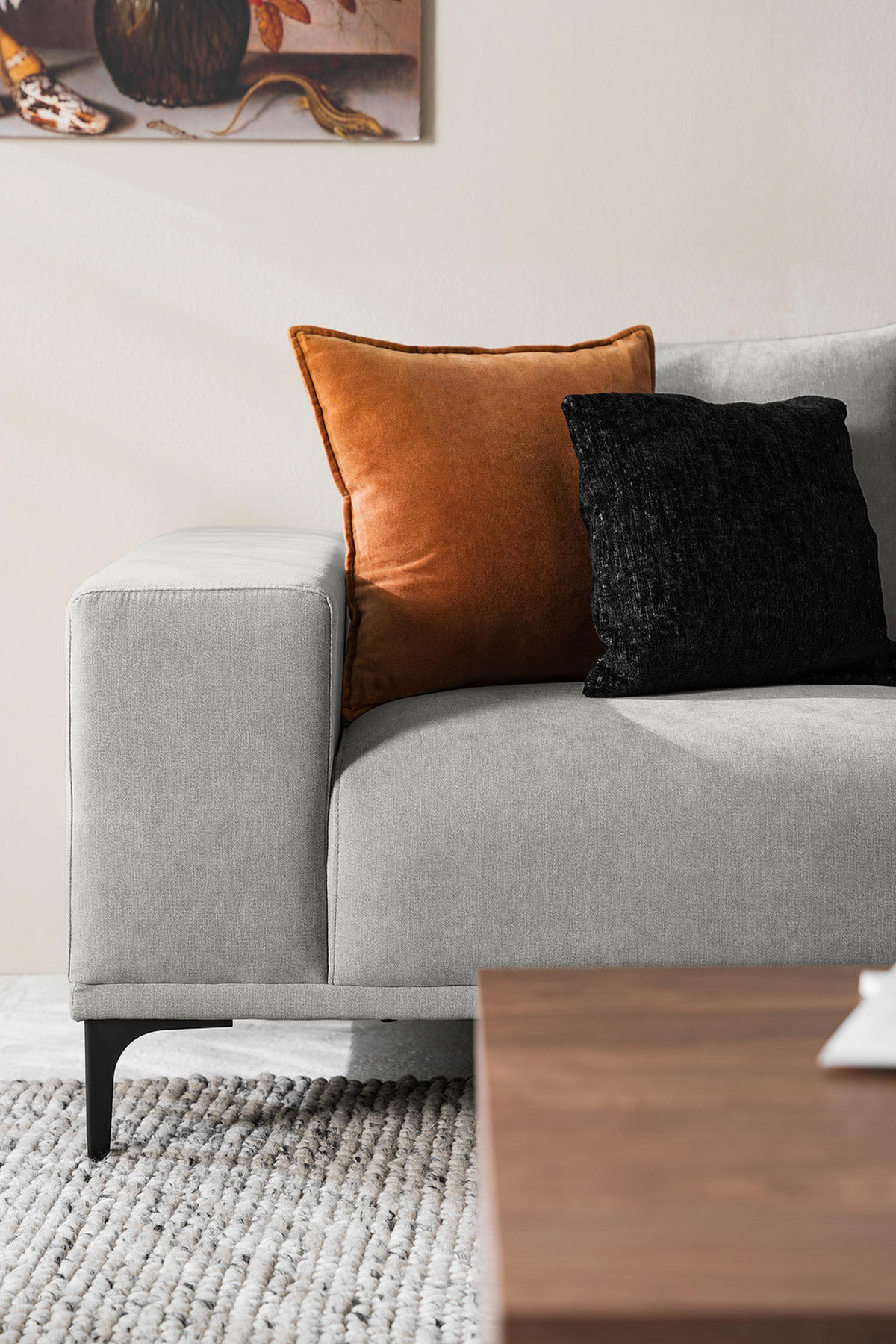 2-SITZER SOFA - Schwarz/Grau, Textil/Metall (180/78/91cm) - home24