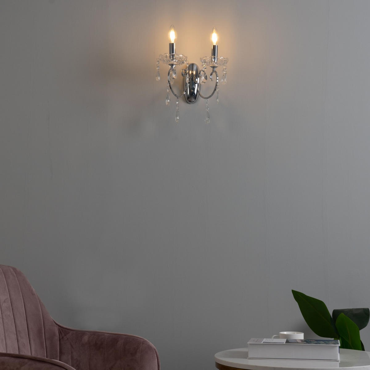 WANDLEUCHTE Pavia, Silber/Chrom, 28cm - Chromfarben, Glas (20/28/25.5cm) - KOSILUM