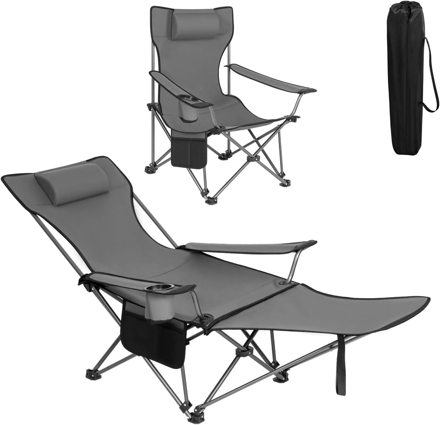 CAMPINGSTUHL Faltbar mit Fußablage Grau - Grau, Textil (84/88.5/160cm) - Woltu