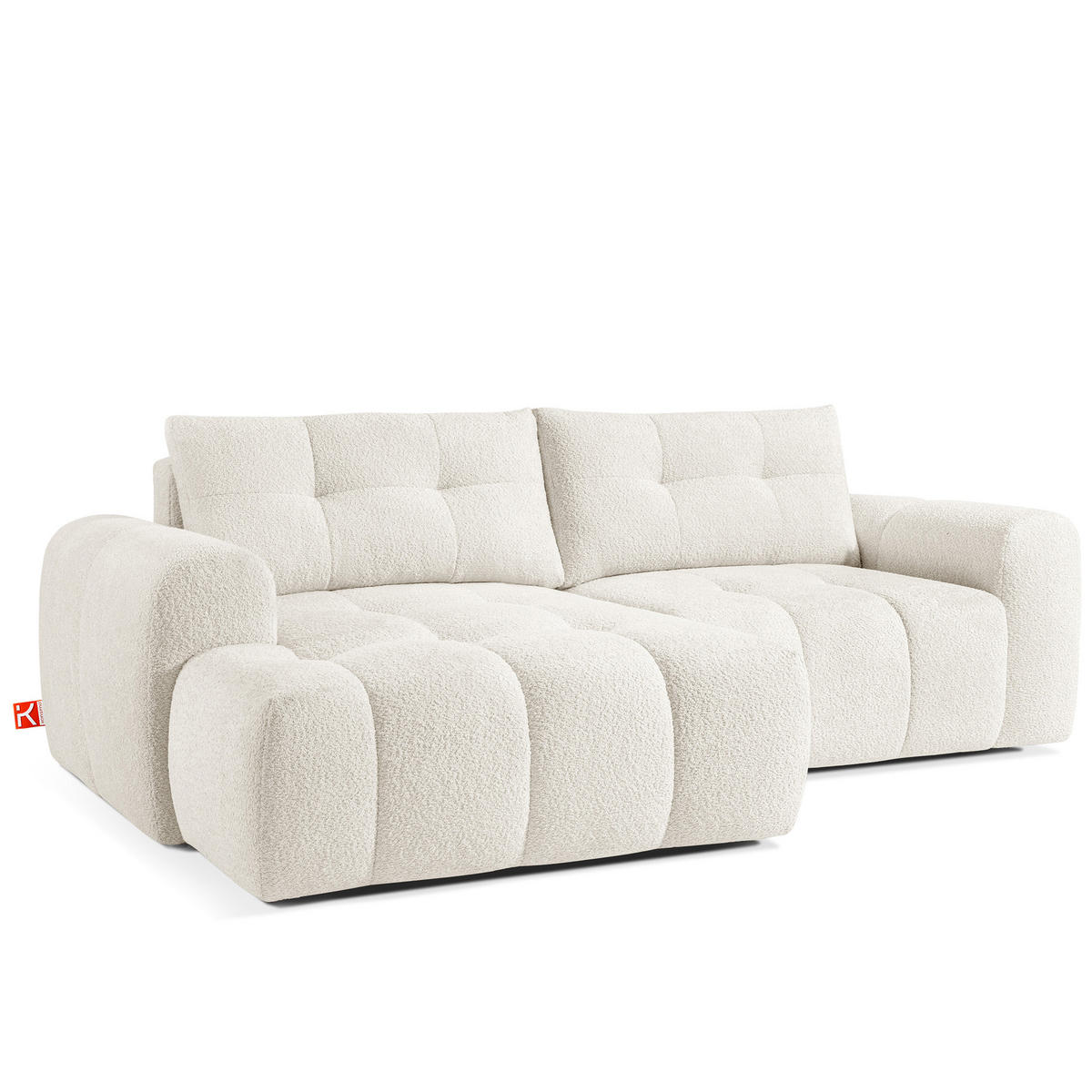 ECKSOFA LINKS RAVIA, Bouclé, Weiß - Weiß, Holz/Textil (256/104cm) - KONSIMO®
