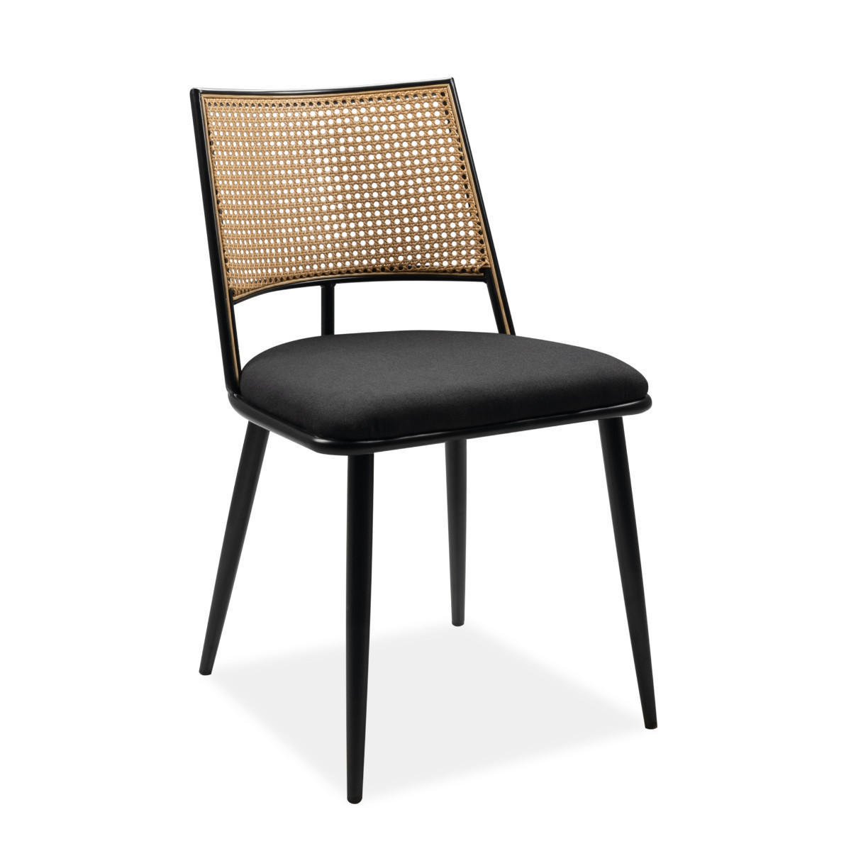 SADA 4 židlí s přírodním rákosím a černým kovovým rámem, šířka 47 cm - SCHILLER - černá, kov (48.5/79/65cm) - Calicosy